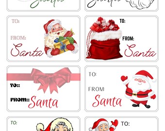 Santa themed traditional Christmas holiday gift tags