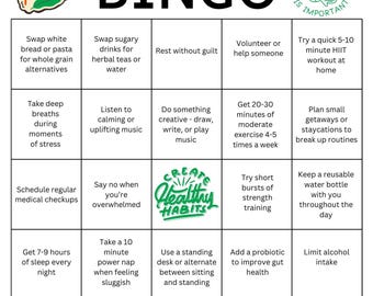 Healthy Habits Bingo health class New Years Resolutions
