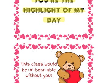 Valentine's Postcards Teacher to Student All Grades