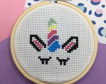 Unicorn Mini Cross Stitch Kit - beginners cross stitch, modern cross stitch, kids craft, letterbox gift, sewing kit, craft kit