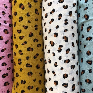 Leopard Print Pointelle- cotton knit, stretch fabric, fabric sold by the metre UK, dress making