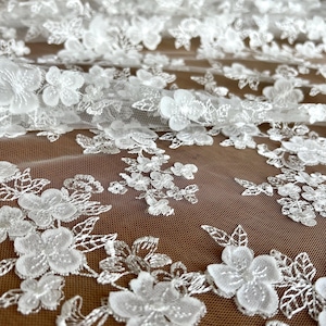 Tessuto in pizzo floreale 3D in tulle avorio, tulle ricamato, per abito da sposa, tagliato su misura L1025