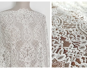 Boho Hochzeit Spitze, romantische Spitze, Elfenbein Stickerei Spitze, weiche Brautspitze, Raschel Spitze, off-white Brautspitze, L1015