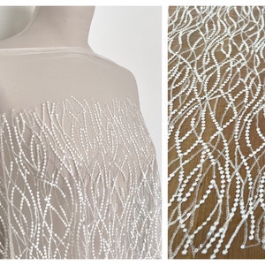 Bridal wave dot lace, lace fabric with wave pattern, lace fabric with lines, embroidery lace, wedding lace L1012