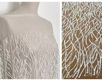 Bridal wave dot lace, lace fabric with wave pattern, lace fabric with lines, embroidery lace, wedding lace L1012