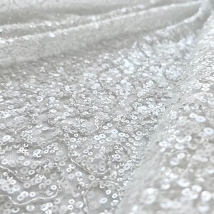 Beaded ivory bridal lace fabric, Wedding lace with sequins, Bridal fabric by the yard, L1020