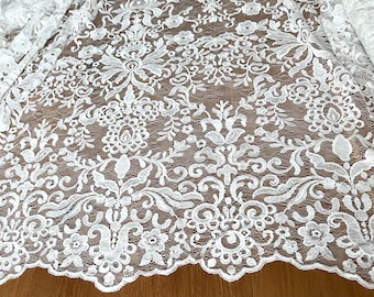 Ultra Soft Ivory Baumwolle Hochzeit Spitzenstoff, Ornamental Floral Braut Mesh mit subtilen Schimmer