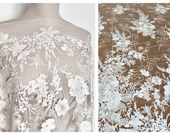 Romantische Blumenspitze, cremefarbene Stickerei Spitze, florale Spitze, Boho Hochzeit Spitze, Brautspitze, L1009