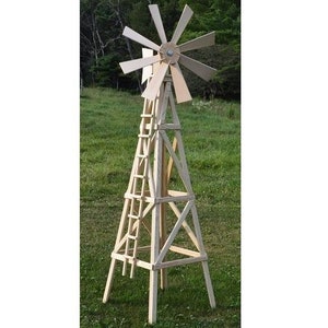 Amish-Made 82&quot; Stained Wooden Farm Windmill Yard Decorations