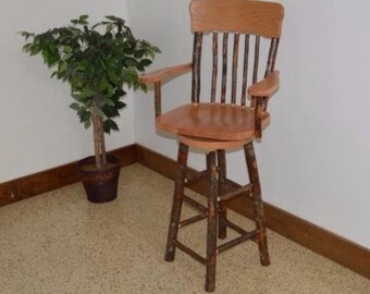 A&L Furniture Co. Amish-Made Hickory Panel Back Swivel Bar Chair