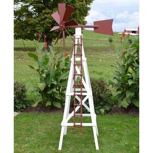 Amish-Made 82" Painted Wooden Farm Windmill Yard Decorations