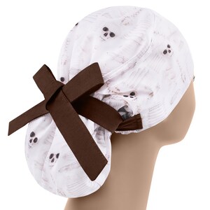 Ponytail nurse cap, scrub caps for women, womens scrub hats, surgical hat bones, spine scrub cap, skeleton doctor cap