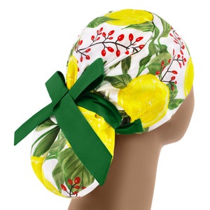 Womens scrub caps, surgical scrub hats, scrub hat, surgical scrub cap, lemon ponytail