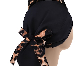 Cat Ears Scrub Caps, Leopard Surgical Nurse Hat, Ponytal Surgery Hats, Cheetah Theatre Cap