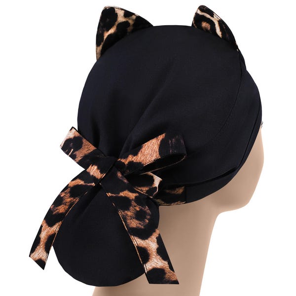 Gorros quirúrgicos con orejas de gato, gorro quirúrgico de enfermera con estampado de leopardo, gorros quirúrgicos Ponytal, gorro de quirófano con estampado de guepardo