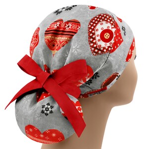 Scrub caps, or scrub hats, surgical cap women, womens scrub hat, hearts ponytail