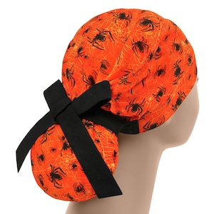 Scrub cap, scrub hat, halloween scrub caps, nurse cap , spider ponytail
