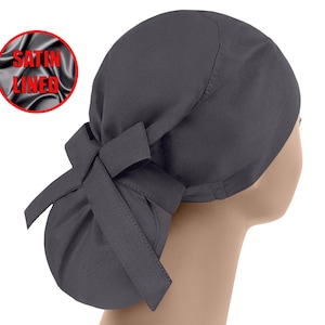 Satin lined ponytail, scrub caps plain, surgical cap women, solid scrub hats, nurse cap dark gray, anthracite scrub hat