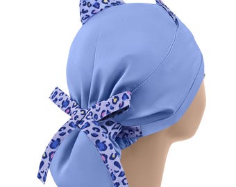 Cappellino chirurgico con orecchie di gatto, cappellini chirurgici con coda di cavallo, cappello da infermiera leopardato, cappellini chirurgici blu da donna
