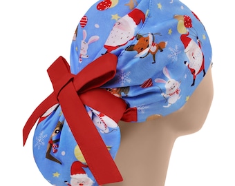 Womens scrub caps, surgical scrub hats, scrub hat, surgical scrub cap, christmas ponytail