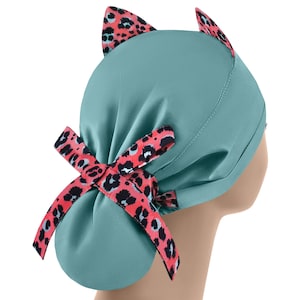 Katzenohren Krankenschwester Kappe, OP-Haube Damen, Leopard Theater Hat
