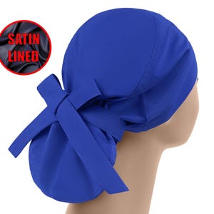 Queue de cheval doublée de satin, bonnets de brossage, casquette chirurgicale pour femmes, bonnets de brossage, casquette d&#39;infirmière, bleu roi ou chapeau