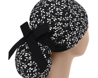 Womens scrub caps, surgical scrub hats, scrub hat, surgical scrub cap, leaves ponytail
