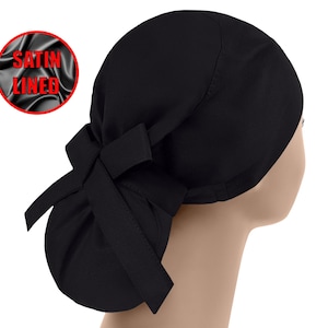 Satin lined ponytail, scrub caps, surgical cap women, scrub hats, nurse cap, black scrub hat