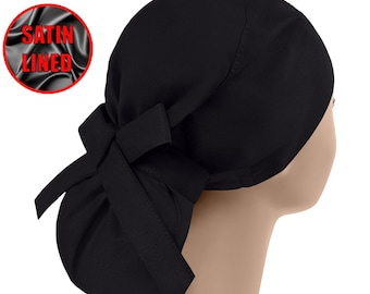 Cola de caballo con forro de satén, gorros quirúrgicos, gorros quirúrgicos para mujer, gorros quirúrgicos, gorro de enfermera, gorro quirúrgico negro