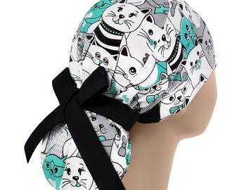 Womens scrub caps, surgical scrub hats, scrub hat, surgical scrub cap, cat ponytail