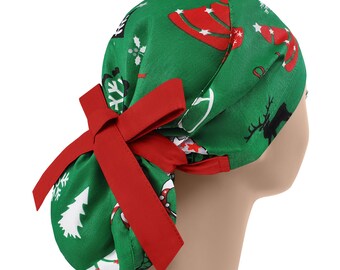 Scrub hats, nurse scrub cap, surgical scrub hat, womens scrub caps, christmas ponytail