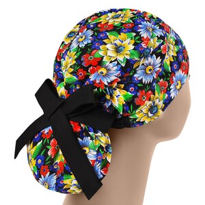 Womens scrub caps, surgical scrub hats, scrub hat, surgical scrub cap, floral ponytail
