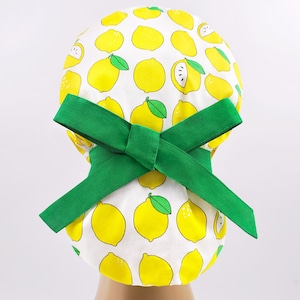 Womens scrub caps, surgical scrub hats, scrub hat, surgical scrub cap, Lemon ponytail