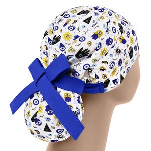 Evil eye Scrub cap, ponytail nurse caps, amulet surgical hats, scrub hat for woman, eyes surgery caps, adjustable hat, ophthalmology cap