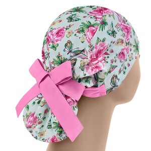Scrub cap, scrub hat, womens scrub caps, scrub hats for women, flower ponytail