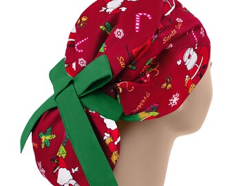 Womens scrub caps, surgical scrub hats, scrub hat, surgical scrub cap, christmas ponytail