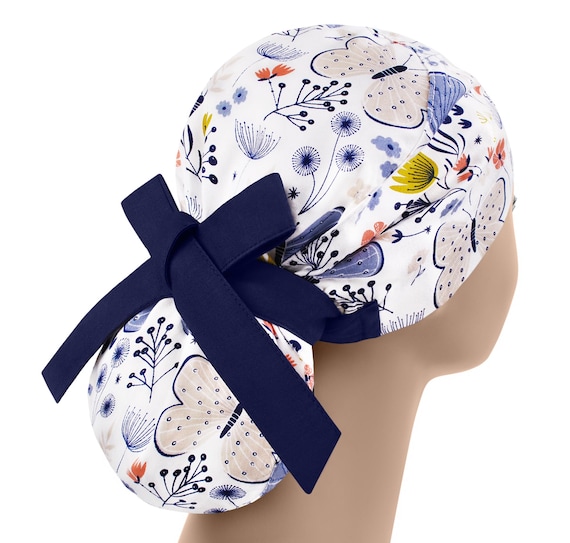2-Pack Cartoon Ice Cream Print Chef Hats / Nurse Caps - Adjustable Tie-Back, Sweatband, Button Sides - One Size Fits Most - View #7