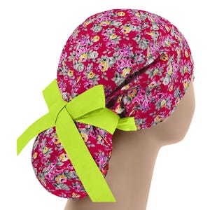 Scrub hat, scrub cap, surgical scrub hats, womens scrub caps, flower ponytail