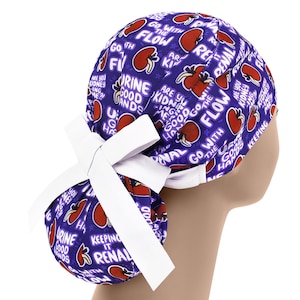 Nephrology Kidneys Ponytail Scrub Caps – Adjustable Womens Hats for Nephrologist, Urologist – Surgical Cap - Urology Nurse Hat by PonyTopHat