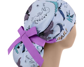 Scrub hats, scrub caps, nurse scrub cap, womens scrub hat, dinosaur ponytail