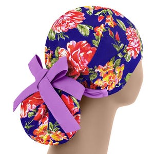 Scrub hat, scrub cap, surgical scrub hats, womens scrub caps, flower ponytail