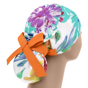 Scrub hats, scrub caps, nurse scrub cap, womens scrub hat, floral ponytail