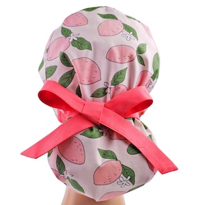 Womens scrub caps, surgical scrub hats, scrub hat, surgical scrub cap, Lemon ponytail