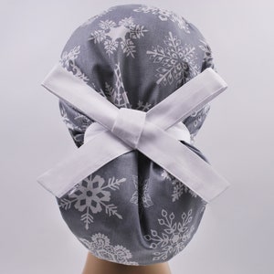 Scrub cap, ponytail scrub hats, womens scrub caps, surgical scrub hat, snowflakes cap