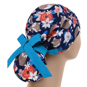 Scrub hats, scrub caps, nurse scrub cap, womens scrub hat, fox ponytail