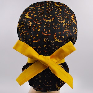Scrub cap, scrub hat, halloween scrub caps, jack o lantern nurse cap , pumpkin ponytail