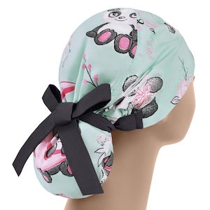 Gorros de quirófano para mujer, gorro de quirófano, gorro de quirófano con cola de caballo, gorro de quirófano quirúrgico, gorro de enfermera con diseño de panda