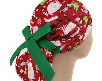 Scrub hats, nurse scrub cap, surgical scrub hat, womens scrub caps, christmas ponytail