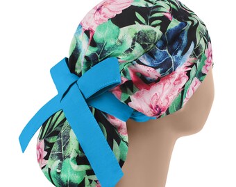 Gorro de quirófano, gorro de quirófano, gorros de quirófano para mujer, gorros de quirófano para mujer, cola de caballo de flamenco