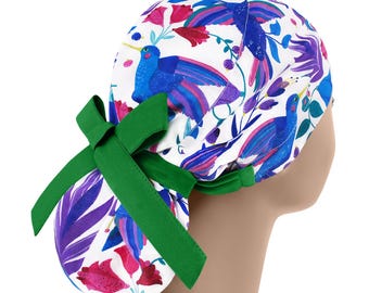 Gorros de quirófano, gorros quirúrgicos para mujer, gorros de quirófano para mujer, gorros de quirófano con estampado floral de pájaro